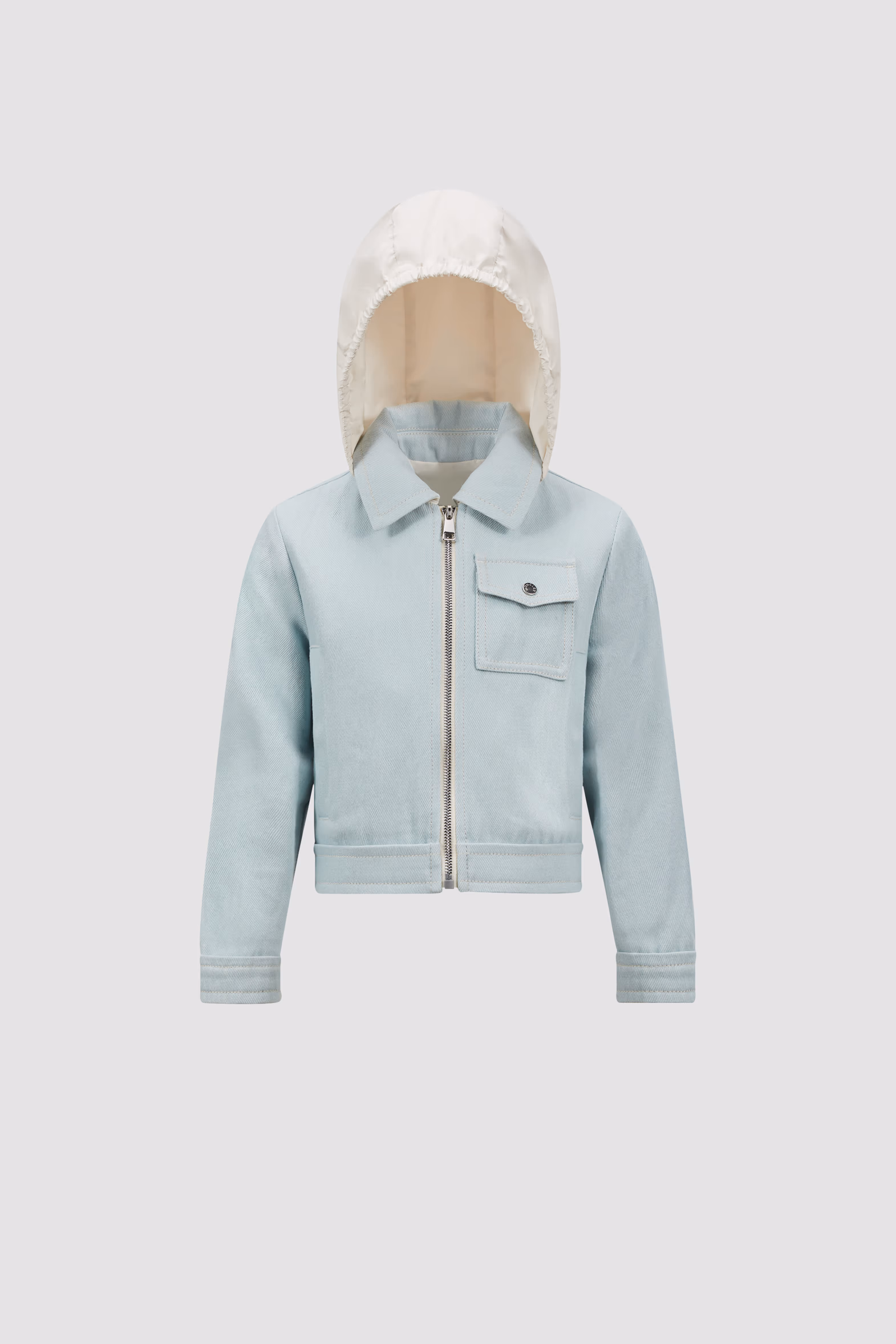 Esme Hooded Denim Jacket Girl Light Blue Moncler 0